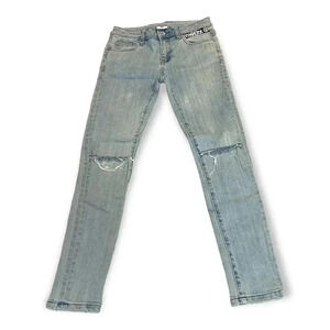Fingercroxx Womens Light Wash Skinny Jeans Logo Sz XS Distressed Street Style Ur